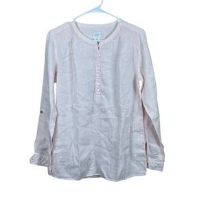 Sigrid Olsen Shirt Womens S Pink‎ 100% Linen Button Up Tunic Top Roll Tab Sleeve